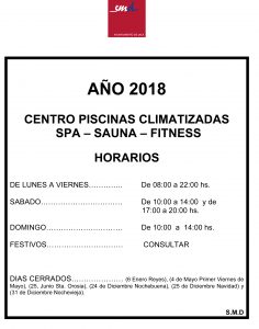 Horario piscinas spa fitness