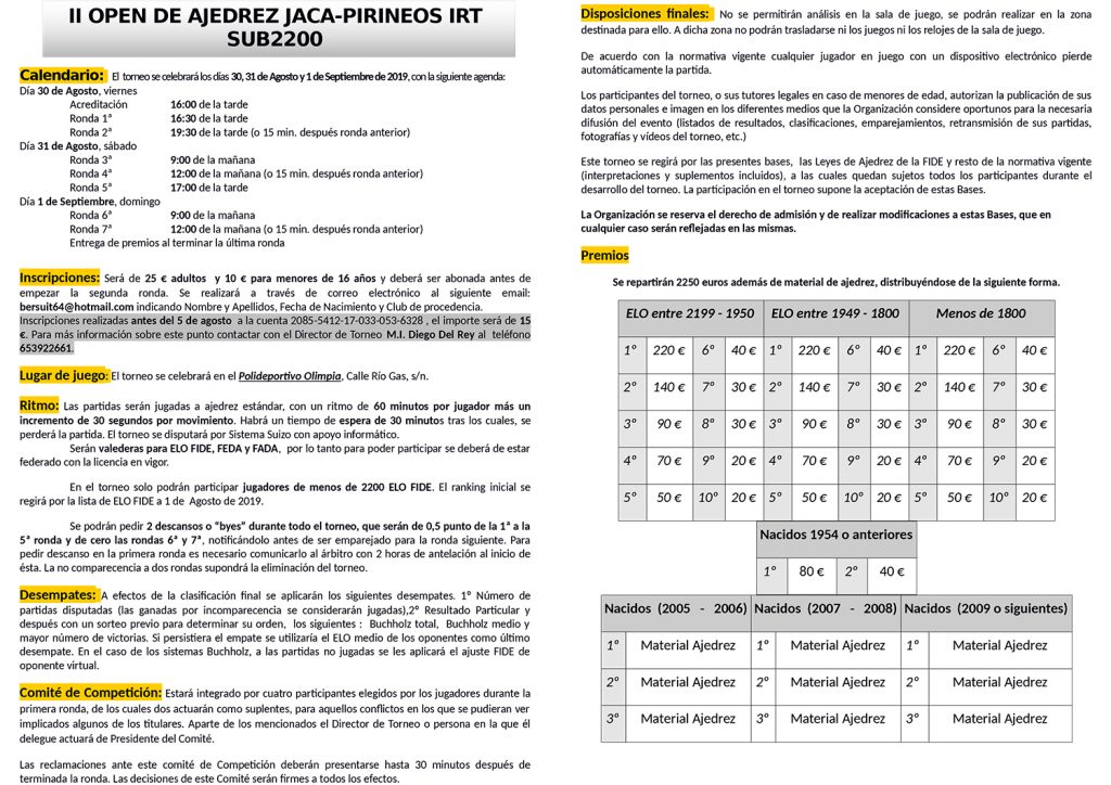 206 jugadores están ya inscritos para participar en los campeonatos de ajedrez que se celebran en Jaca este próximo fin de semana, organizados por el maestro internacional Diego del Rey con la colaboración del Ayuntamiento de Jaca.