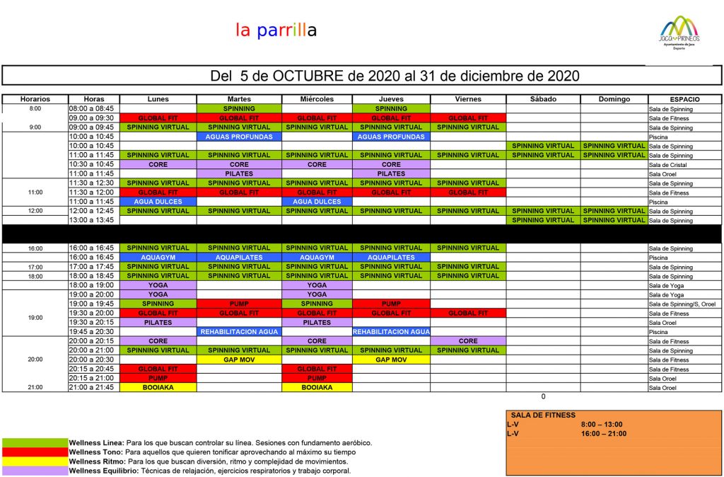 Parrilla fitness del 5 de Octubre al 31 de Diciembre 2020