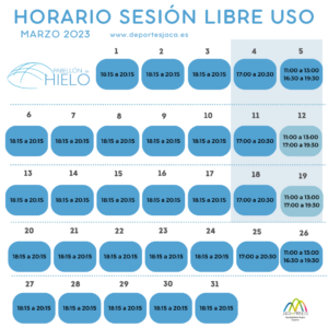 Horarios Marzo 2023 Pabellón de Hielo de Jaca