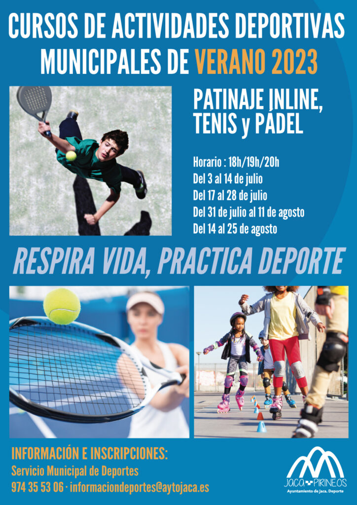 Actividades de lunes a viernes, infantil y adulto que se desarrollarán en las piscinas municipales y en el Pabellón de Hielo. Los cursos se desarrollan en tres quincenas y están dedicados a Patinaje inline, Tenis y Pádel.