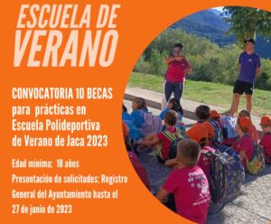 CONVOCATORIA DE DIEZ BECAS PARA REALIZAR PRÁCTICAS EN EL PROGRAMA DEPORTIVO "ESCUELA POLIDEPORTIVA DE VERANO 2023"