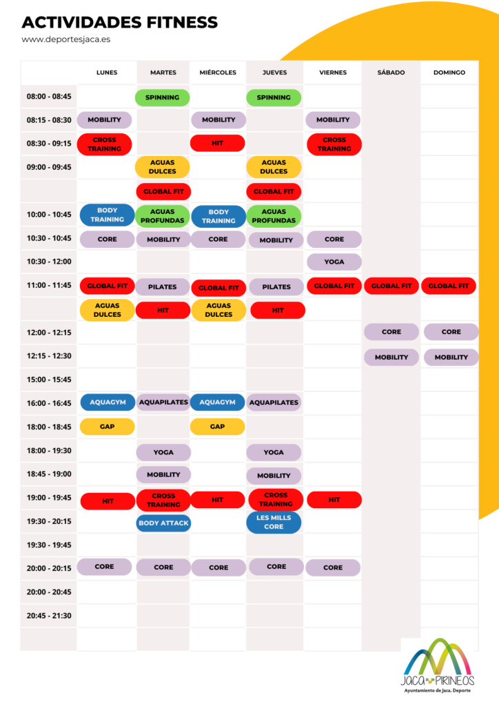 Actividades Fitness SMD JACA — Las actividades fitness están incluidas en el abono mensual, trimestral o anual que da acceso a la zona correspondiente Del 18 de SEPTIEMBRE AL 1 de OCTUBRE